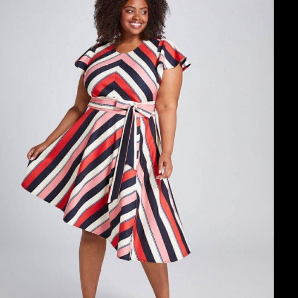Lane Bryant Lena Asymmetrical Striped Dress 26